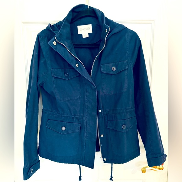 Navy Blue Cinched-waisted Utility jacket for women - Picture 1 of 5